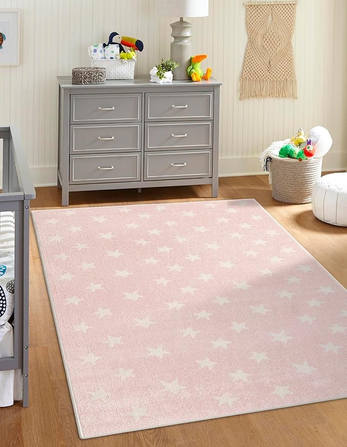 Unique Loom Whimsy Kids Collection Area Rug - Stars (2' 2" x 2' 11" Rectangle, Pink/ Ivory)