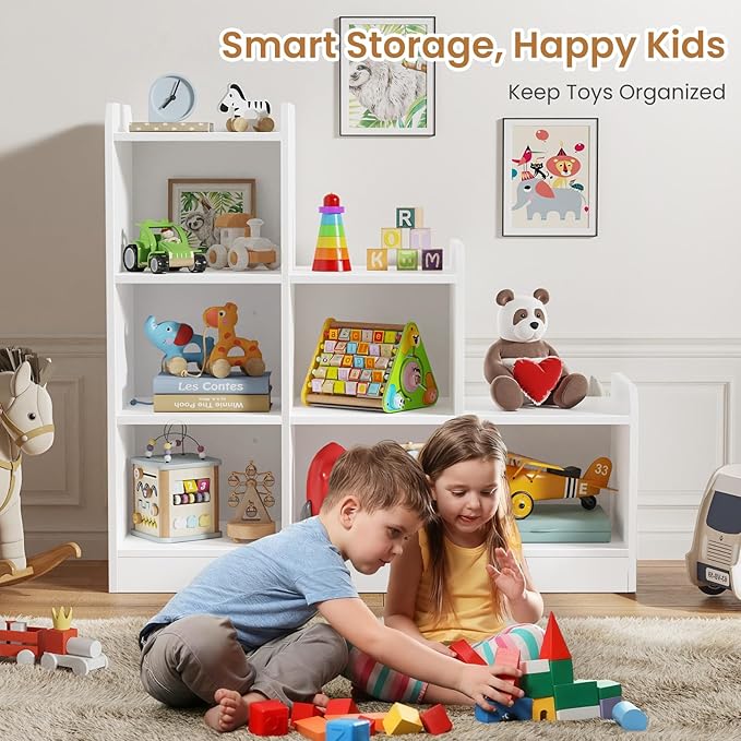 Montessori Shelf 6-Section Wooden Storage Cabinet, Kids Toy Storage Organizer Book Shelf for Kids Rooms, Classroom, Playroom, Nursery, Preschool Book Shelves