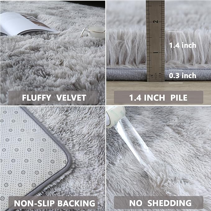 CAIYUECS Shag Area Rug,Indoor Ultra Soft Fluffy Plush Rugs for Bedroom Living Room, Non-Skid Modern Nursery Faux Fur Rugs for Kids Room Home Decor (Tie-Dyed Light Gray, 5x7 Feet)