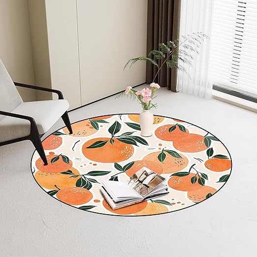 Orange Round Rug Tangerine Fruit Circle Rugs for Bedroom Dorm Living Room Area Rug Floor Mat Pad Doormat Carpet, 4'X4'(120x120cm)