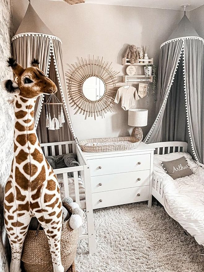 Bed Canopy, Hanging Round Dome Mosquito Net Curtains Tent Canopies Over Cute Princess Style Decoration Crib Ceiling Castle For Girls Baby Kids Boys Child Nursery Bedroom Reading (Grey)