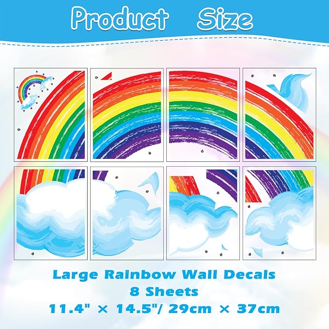 Watercolor Rainbow Wall Decals Lovely Rainbow Wall Stickers for Kids Room, Large Cloudy Rainbow Room Decor Waterproof Peel and Stick Wall Art Murals for Nursery Classroom