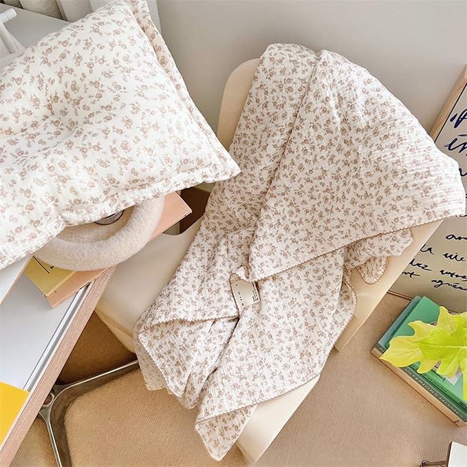 BuLuTu 4 Layer Toddler Blanket 100% Cotton Muslin Bed Blankets for Kids,Girls,Boys, Designed with Cute Camellia Flowers Lightweight Thermal Baby Blanket, Super Soft and Warm Crib Blanket, 47x51