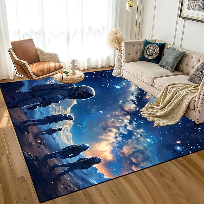 Galaxy Rug Planet Carpet Astronauts Space Throw Rugs for Boys Kids Teens Room Rug Doormat Bedroom Living Room,31 in X 47 in