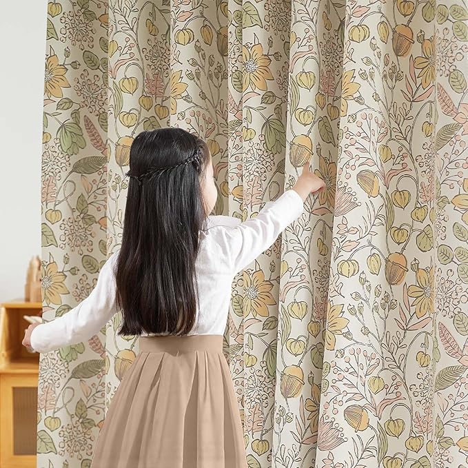 jinchan Nursery Curtains 95% Blackout Yellow Floral Curtains for Girls Room, 63 Inch Length Farmhouse Drapes for Bedroom Living Room Darkening Window Treatment Fall Decor Grommet Top Set of 2 Panels