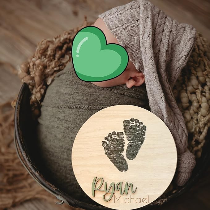 NAZENTI Personalized Baby Name Announcement Wooden Signs, Custom Birth Announcement And Footprint Sign For Hospital, Welcome Sign For Decor, Gifts For Baby Girl Or Boy Shower, Baby's Arrival Gifts