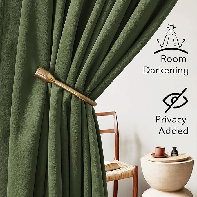 StangH Moss Green Velvet Curtains 84 inch Length 2 Panels, Pinch Pleated Room Darkening Curtains & Drapes Luxury Thermal Insulated Decorative Plush Panels for Bedroom Living Room, W38 x L84