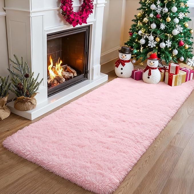 Merelax Soft Runner Rugs for Living Room Hallways Entry, Non-Slip 2x6 Pink Fluffy Girls Bedroom Rug, Plush Shaggy Fuzzy Furry Cute Shag Carpet for Baby Nursery Children Kids Teens Room Holiday Decor