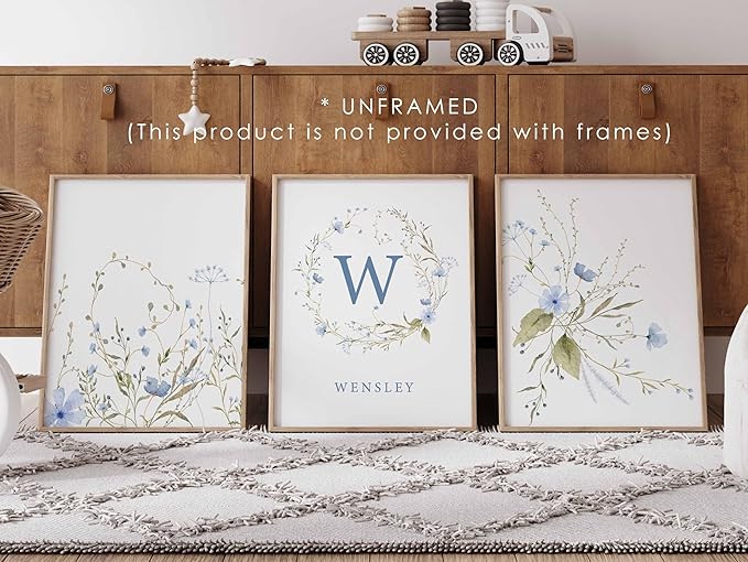 Personalized Name Flower Nursery Wall Art Prints, Crib & Nursery décor, Newborn Baby Girl Gift Present, Floral Baby Girl Room Pictures, Poster For Baby And Kids (3 Prints, Flower 7)