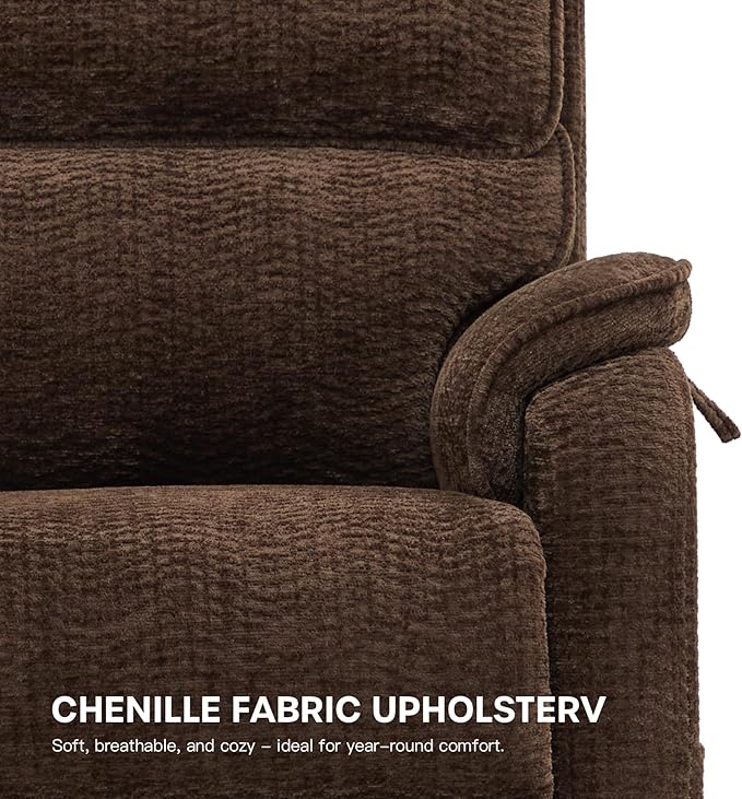 DYNOX 350 LBS Power Lift Recliner Chair for Elderly, Medium Size Dual Motor Lay Flat Infinite Positions Recliner with Heat & Massage(9188,Chenille,Brown)