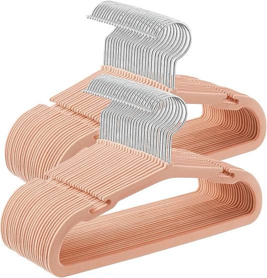 SONGMICS Baby Hangers 50 Pack, 11 x 6.9 Inches, Non-Slip Velvet Kids Hangers for Closet, Space-Saving, Wide Shoulder Notches, Coral Pink UCRF037R01