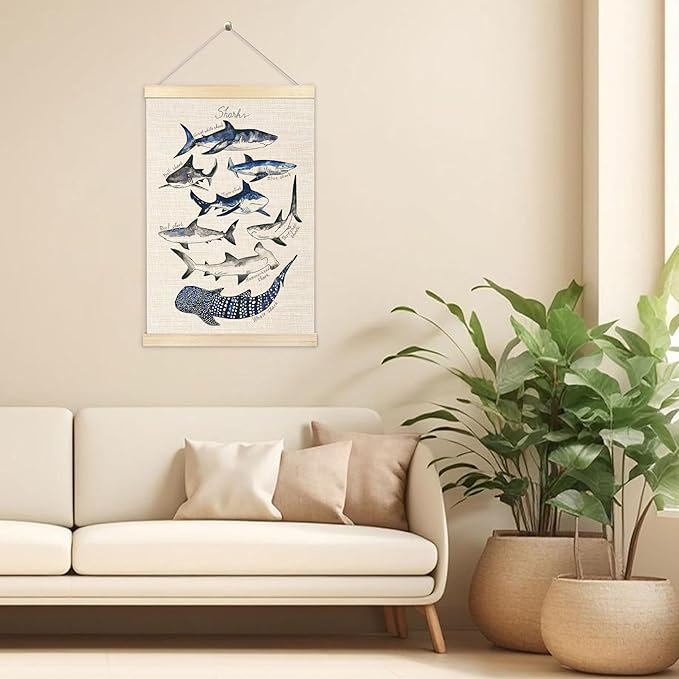Ecezatik Sharks Poster Hanger Frame, Shark Wall Art, Beach Room Decor, Coastal Home Decor, Shark Hanging Wall Decor for Classroom Nursery Boys Room, Shark Gifts for Shark Lovers, 16x24