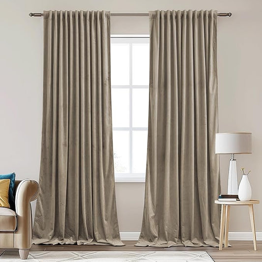 StangH 90 inches Long Camel Beige Velvet Curtains Soft Back Tab Privacy Room Dividers for Office, Solid Room Darkening Door Curtains for Bedroom Rustic Home Decor, W62 x L90, 2 Panels