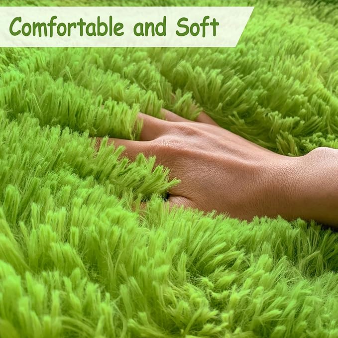 Tie Dyed Grass Green Shag Rug 5x8, Soft Plush Green Fluffy Rug Large Fuzzy Area Carpet for Living Room Bedroom Dorm Nursery Furry Indoor Floor Rug for Kids Girls Boys Home Decor Aesthetic