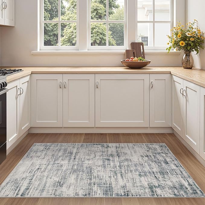 Area Rug for Living Room: 3x5 Washable Neutral Abstract Modern Soft Rugs Non Slip Indoor Floor Stain Resistant Carpet for Bedroom Dining Room Office Nursery - Gray