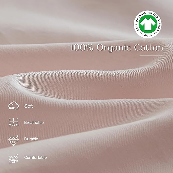 Simple&Opulence Kids 100% Organic Cotton Queen Duvet Cover Ruffle 3Pcs(1 Comforter Cover 2 Pillowcases) Cute Lace Vintage Boho Shabby Chic Farmhouse Bedding Set Teen Girls(Peach Pink,Queen)