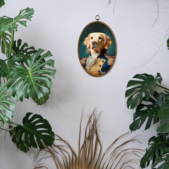Hiuwevt Vintage Golden Retriever Oval Wall Art Decor, Golden Retriever Gifts Framed Canvas Prints, Renaissance Style Dog Oval Wall Hanging Decor for Bedroom Living Room Decorations, 8.6x11.4 Inches