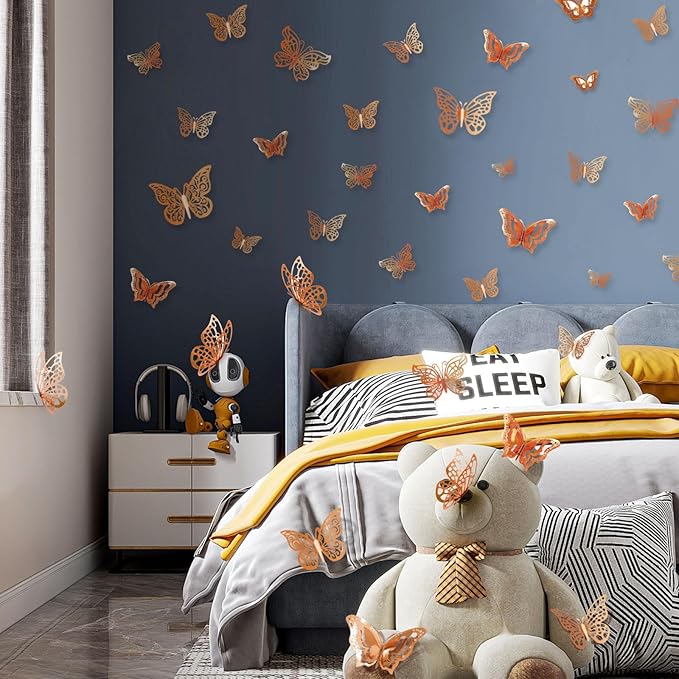 96 Pcs Butterfly Decorations 3 Sizes 4 Styles 3D Butterfly Wall Decor Party Decorations Butterflies for Crafts Birthday & Wedding Celebrations Cake Decorating Balloons Removable Stickers Rose Gold
