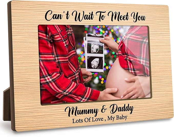 First Christmas Baby Picture Frame - Can’t Wait To Meet You Gender Reveal Decorations and Baby Shower Gifts for New Mom Grandparent Pregnancy Announcement Newborn Nursery 4 X 6 Inch Frame - A07