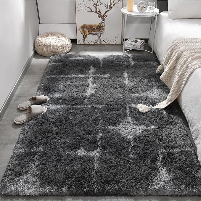 Meralax Gray Rugs for Living Room Bedroom, 5x8 Feet Soft Fluffy Gray Shaggy Bedside Rug, Machine Washable Indoor Floor Carpet for Kids Girls Boys, Dorms, Nursery Rooms, Home Decor Aesthetic