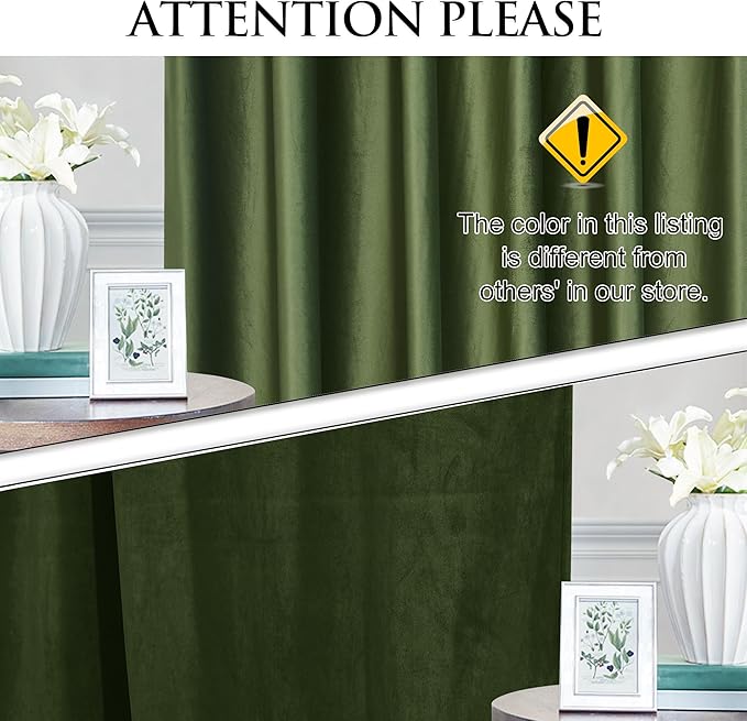 StangH Moss Green Velvet Pinch Pleated Curtains for Sliding Door, Super Soft Thermal Insulated Blackout Drapes 96 inch Luxury Decorative Backdrops for Hotel Hall Party, W52 x L96, 2 Panels