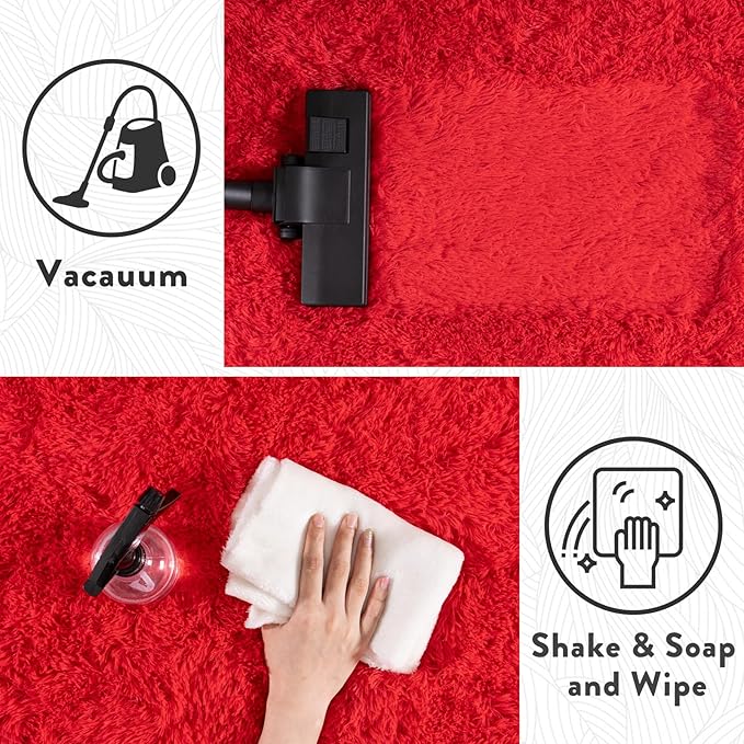 Large Shag Rugs 6 x 9, Red Fluffy Area Rug for Living Room, Soft Fuzzy Plush Carpet for Bedroom Girls Kids Room, Indoor Shaggy Rug for Home Decor Aesthetic, Upgrade Non-Slip