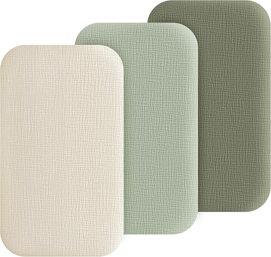 Muslin Bedside Sleeper Bassinet Fitted Sheets, 3 Pack Cotton Baby Sheet for Boys & Girls, Soft, Compatible with Baby Delight, Dream On Me, AMKE and Other Rectangle Mattress (Pistachio)