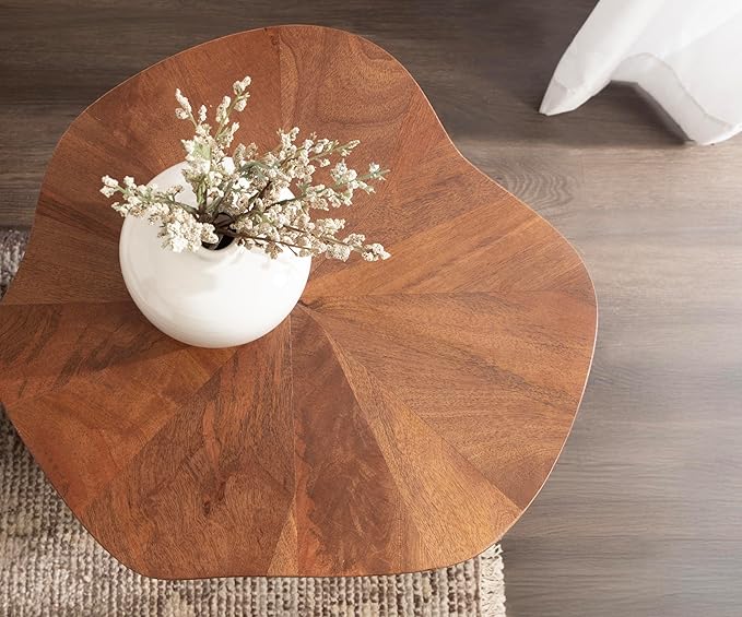 Kate and Laurel Kanna Modern Wavy Pieced Mango Wood Round Side Table, 16 x 16 x 21, Walnut Brown, Mid-Century Scalloped Wooden End Table for Bedroom Nightstand or Living Room Plant Stand Indoors