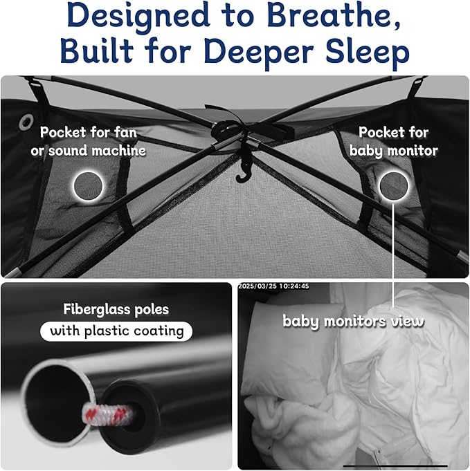 Baby Blackout Sleep Tent with 5 Inch USB Fan Bundle for Pack and Play, Toddler Travel Bed & Kids Cot, 3-Speed Quiet Fan with 6.6ft Cable, Portable & Easy Setup