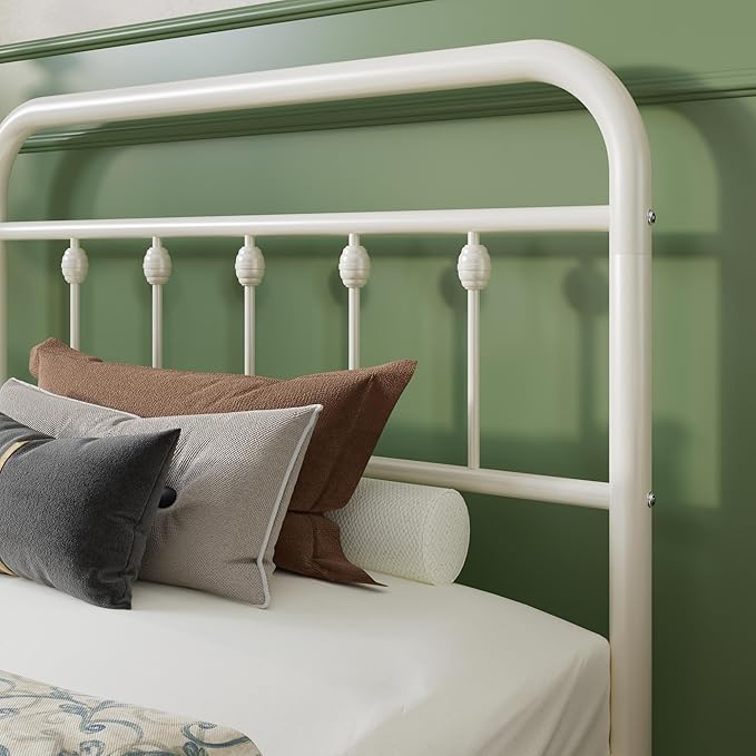 SHA CERLIN Twin Size Metal Platform Bed Frame with Victorian Style Iron-Art Headboard and Footboard, Easy Assembly, Under Bed Storage, No Box Spring Required, White