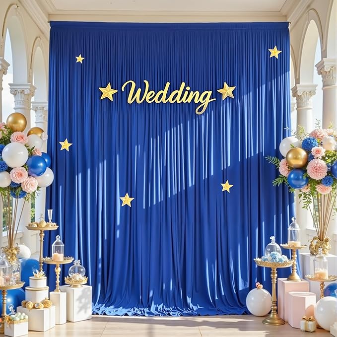 20×12ft Wrinkle Free Royal Blue Backdrop Curtain for Wedding Parties, 4 Panels 5×12ft Long Soft Silky Polyester Backdrop Drapes Photo Back Drop Curtains for Jungle Party Photography Background Cloth