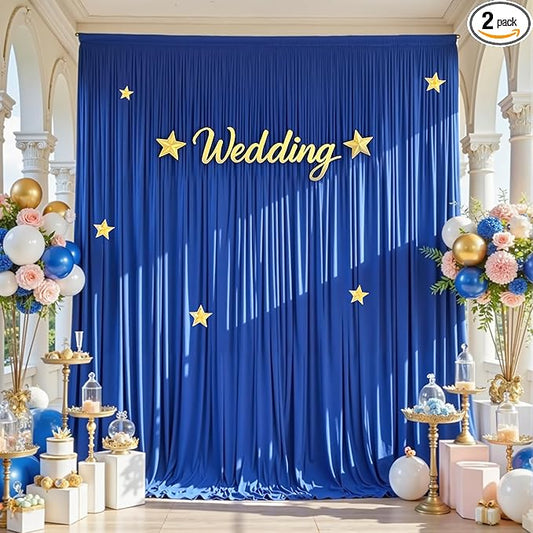 10×12ft Wrinkle Free Royal Blue Backdrop Curtain for Wedding Parties, 2 Panels 5×12ft Long Soft Silky Polyester Backdrop Drapes Photo Back Drop Curtains for Jungle Party Photography Background Cloth
