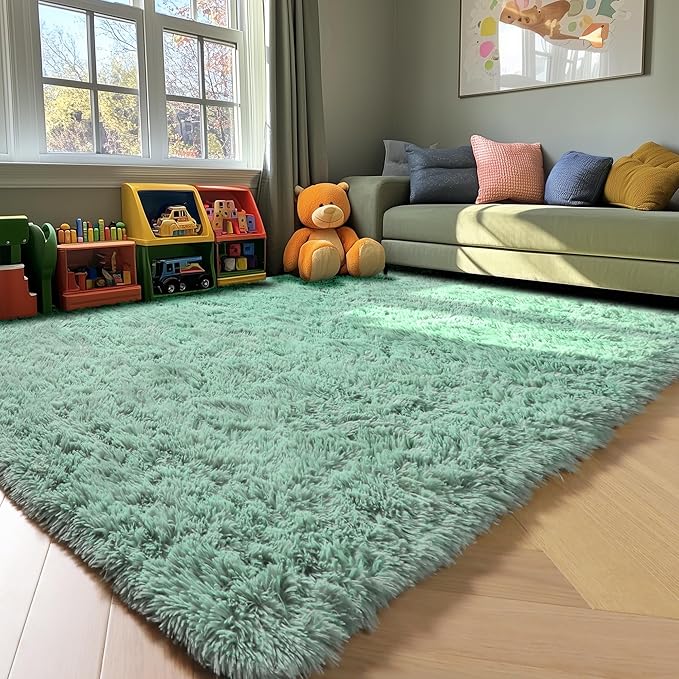 ONASAR Sage Green Rugs for Living Room Bedroom, 5x8 Washable Fluffy Bedside Area Rug, Soft Plush Shaggy Indoor Floor Carpet for Nursery Kids Girls Boys Teen Dorm Home Office Decor Aesthetic