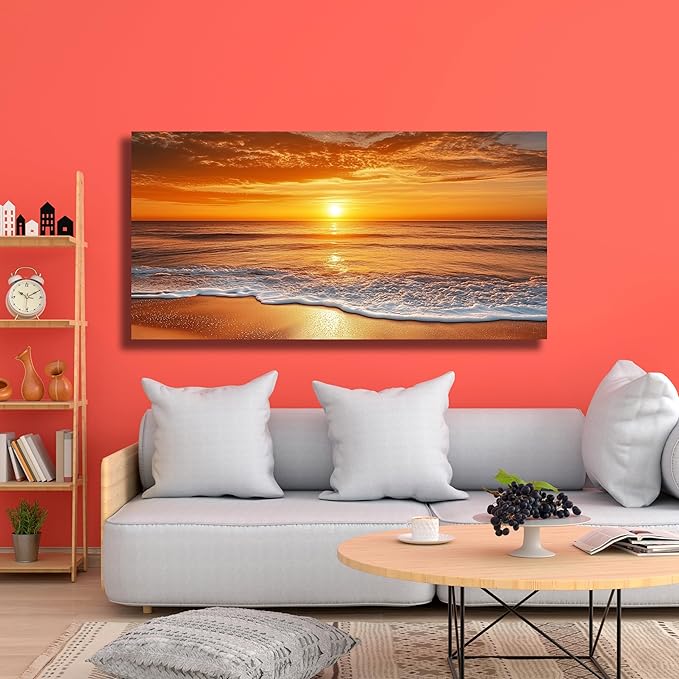 Yuaxker Beach Wall Art Modern Minimalist Wall Prints Aesthetic Artwork for Living Room Bedroom Dining Room Office Home Decor 24x48inch