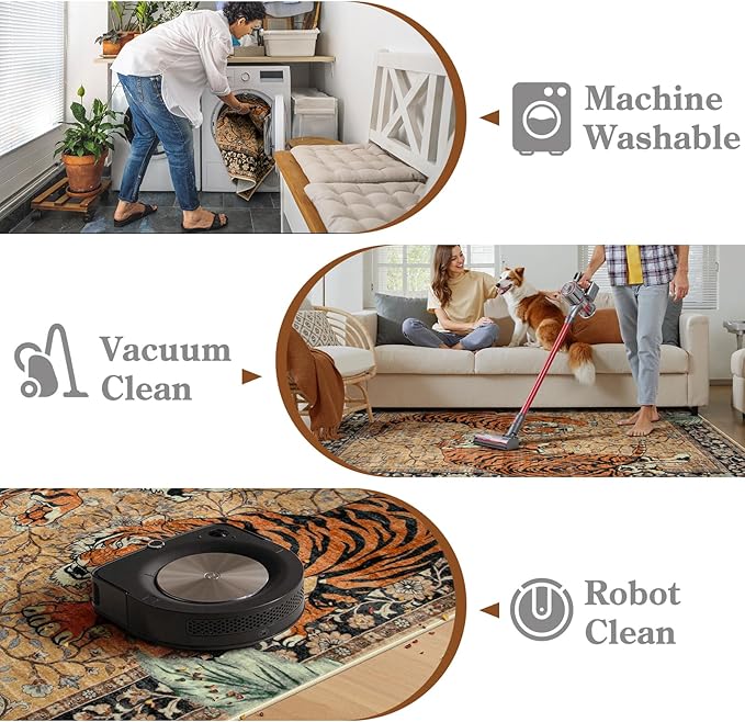 Moynesa Tiger 6x9 Rug, Washable Large Rugs for Living Room, Vintage Non Slip Boho Bedroom Area Rug, Ultra Thin Soft Indoor Floor Carpet for Dining Room Home Office, Camel