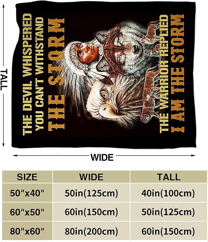 jerkboo Native American Blanket Throws Indian Blanket Wolf Eagle Throw Blanket for Men Women Kids Adults Soft Warm Cozy Fleece Blanket for Couch Sofa Bed 60""x50""