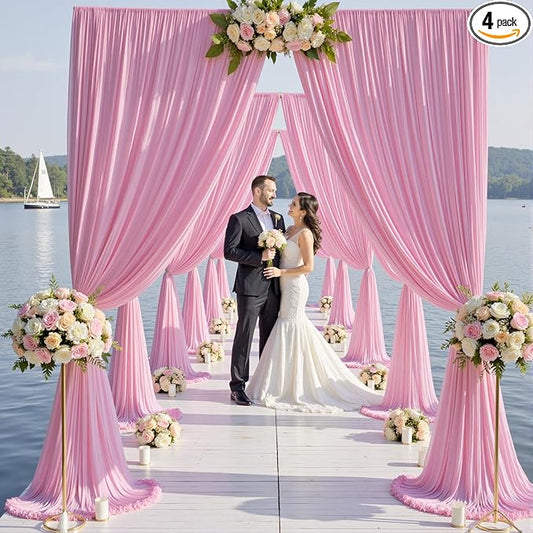 20×14 ft Pink Wrinkle Free Backdrop Curtain, Soft Silky Polyester Wedding Drapes 4 Panels 14ft Height Baby Pink Photo Backdrop Curtains for Parties Birthday Baby Shower Photography Background Cloth