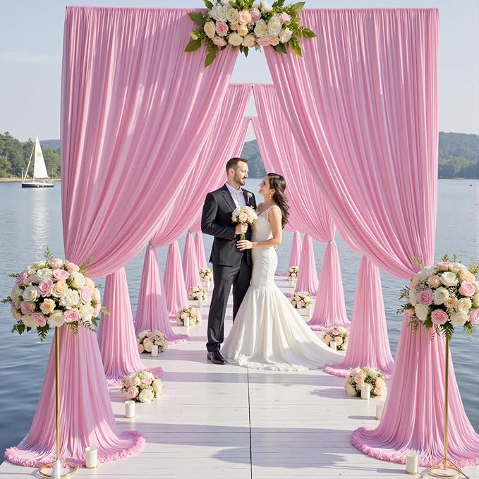 20×12ft Wrinkle Free Pink Backdrop Curtain for Wedding Parties, 4 Panels 5×12ft Long Soft Silky Polyester Backdrop Drapes Baby Pink Photo Back Drop Curtains for Party Photography Background Cloth