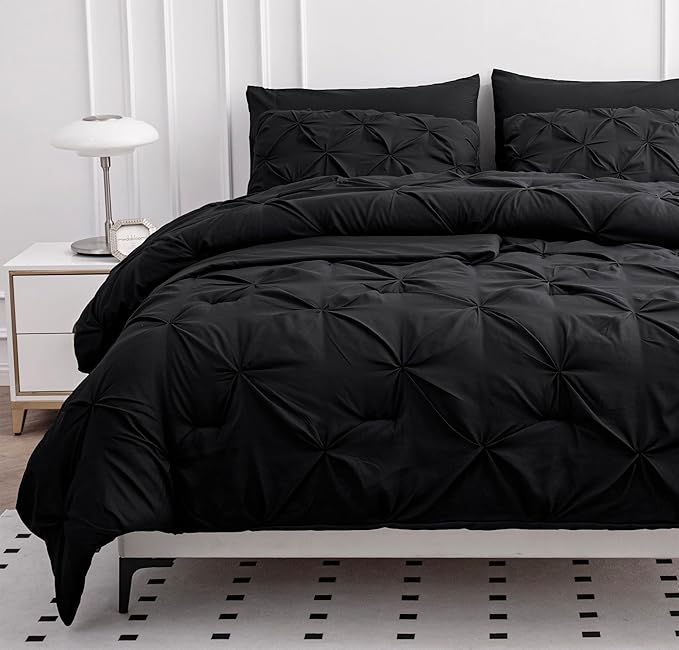 LANE LINEN Cal King Comforter Set, 7 Piece Comforter Set with Sheets, Pillowcases & Shams - Black
