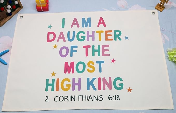 Christian Bible Verse Scripture Rectangular Banner Flag Wall Decor Gift for Baby Girl Kids,Nursery Bedroom Playroom Reading Room Decor-I am a Daughter of the King-Baby,Shower Birthday Christmas Gift