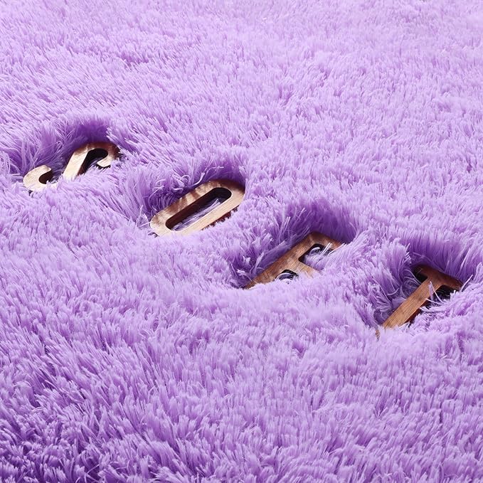 Amdrebio Purple Round Rugs 4Ft for Girls Bedroom Decor Aesthetic, Fluffy Fuzzy Circle Area Rugs for Kids Room, Soft Cute Furry Plush Shaggy Throw Lavender Carpet for Living Room, Baby Nursery, Dorm