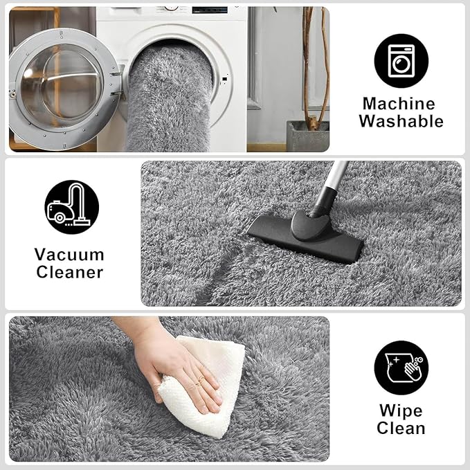 Merelax Soft Modern Indoor Shaggy Area Rug for Bedroom Livingroom Dorm Kids Room Home Decorative, Non-Slip Plush Fluffy Furry Fur Rugs Comfy Nursery Accent Floor Carpet 2x3 Feet, Grey