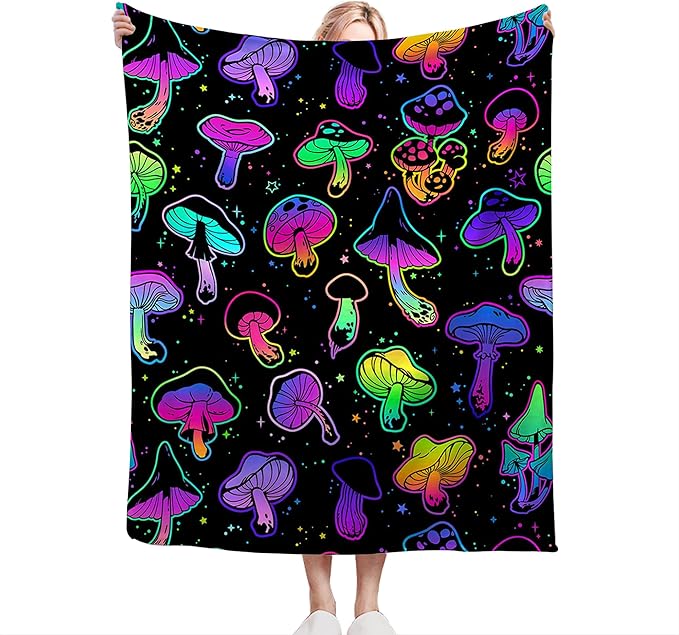 Colorful Mushroom Gifts and Decor - Soft Warm Cozy Fleece Mushroom Blanket for Girls, Women, Kids, Adults - 80"x60"