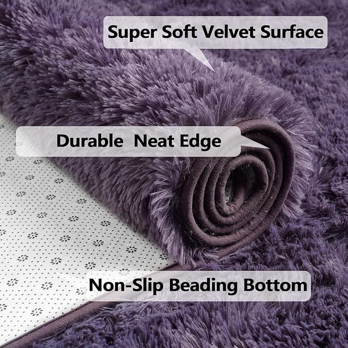 Merelax Soft Modern Indoor Large Shaggy Rug for Bedroom Livingroom Dorm Kids Room Home Decorative, Non-Slip Plush Fluffy Furry Fur Area Rugs Comfy Nursery Accent Floor Carpet 3 X 5 Feet, Grey-Purple