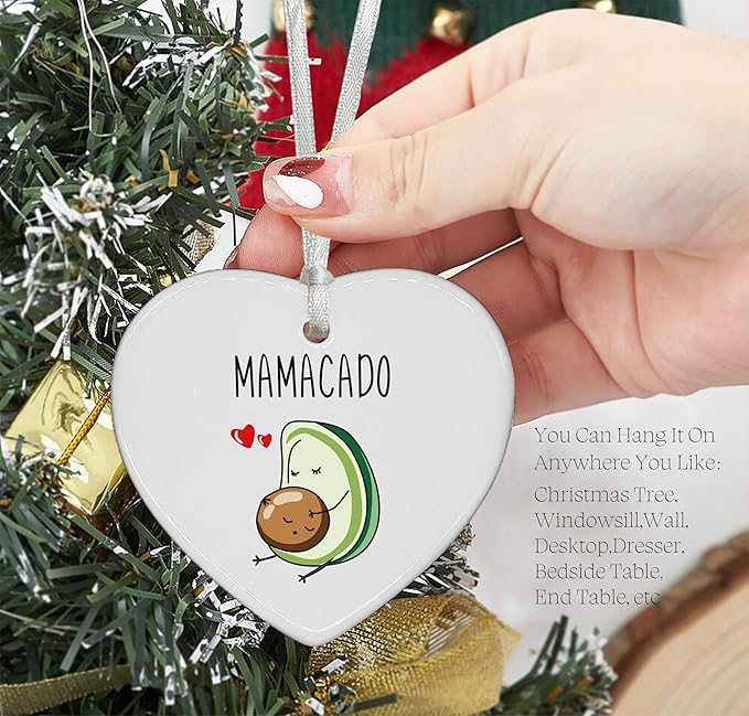Heart Shaped Ornament-Avocado Mom Gift for Women-Funny Mamacado Pregnancy Announcement Present-New Mom Baby Shower Newborn Christmas Keepsake Home Nursery Decor