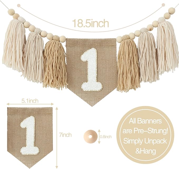 Handmade Boho Burlap Khaki 1st Birthday Decorations For Boys One High Chair Banner Boy First Highchair Banner Wild One Birthday Decorations Wall Hangings Photoshoot Props Photo Props