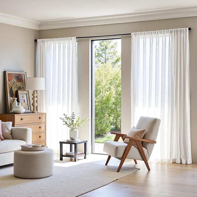 jinchan Linen Blend Curtain 84 inch Length 1 Panel for Sliding Door, Light Filtering 100 inch Extra Wide Living Room Drape with Rod Pocket Back Tab(100W x 84L, Off White)