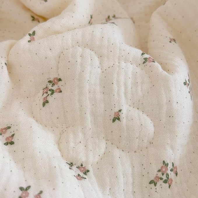 BuLuTu Pink Flower Print Toddler Kids Comforter Muslin Cotton Toddler Blankets for Girls Boys Children Quilt Blanket (No Pillow), Breathable Skin-Friendly, Primrose Pattern, 60"x78"