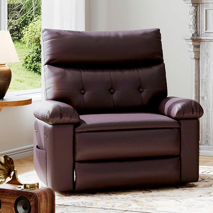 GarveeHome Oversized Recliner Chair - Faux PU Leather Large Manual Recliner for Adults, Exceptional Comfort Lazy Chair with 1.5X Sponge Filling and Easy Recline Mechanism for Relaxation