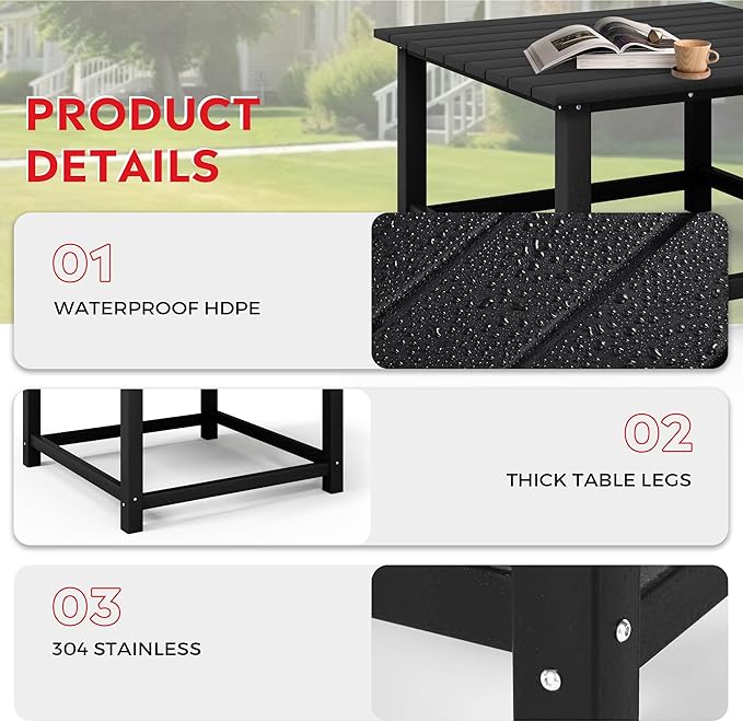 Costaelm Paradise Kids 5-Piece HDPE Outdoor Square Patio Dining Table and Chairs Set, Black